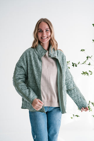 Sage Whisper Quilted Crinkle Button-Up Jacket