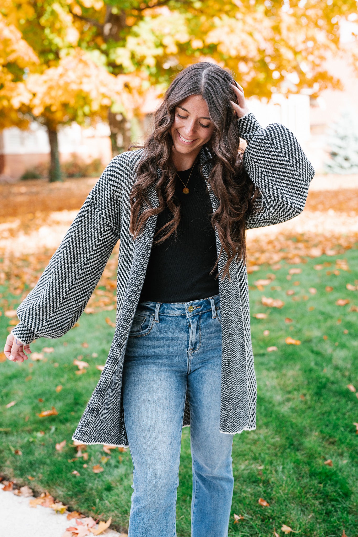 The Moment Striped Cardigan - Black