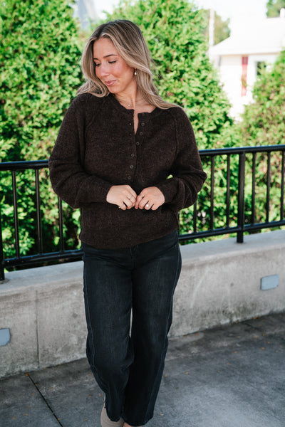Coffee Break Henley Button Front Knit Sweater