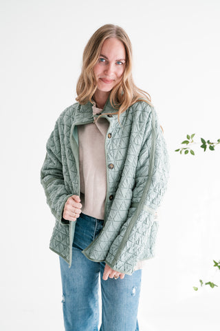 Sage Whisper Quilted Crinkle Button-Up Jacket