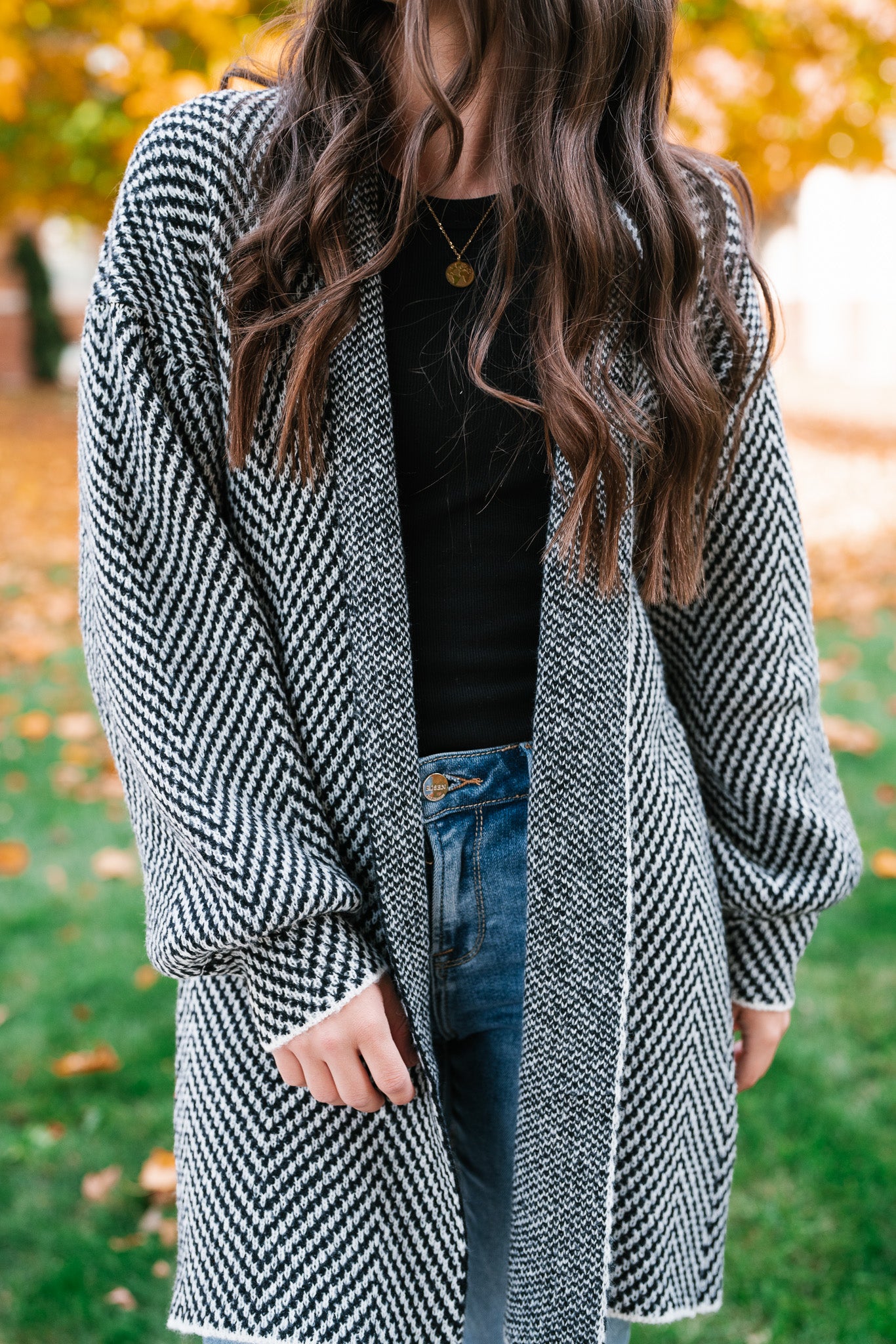 The Moment Striped Cardigan - Black