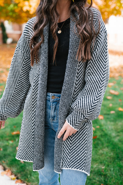 The Moment Striped Cardigan - Black