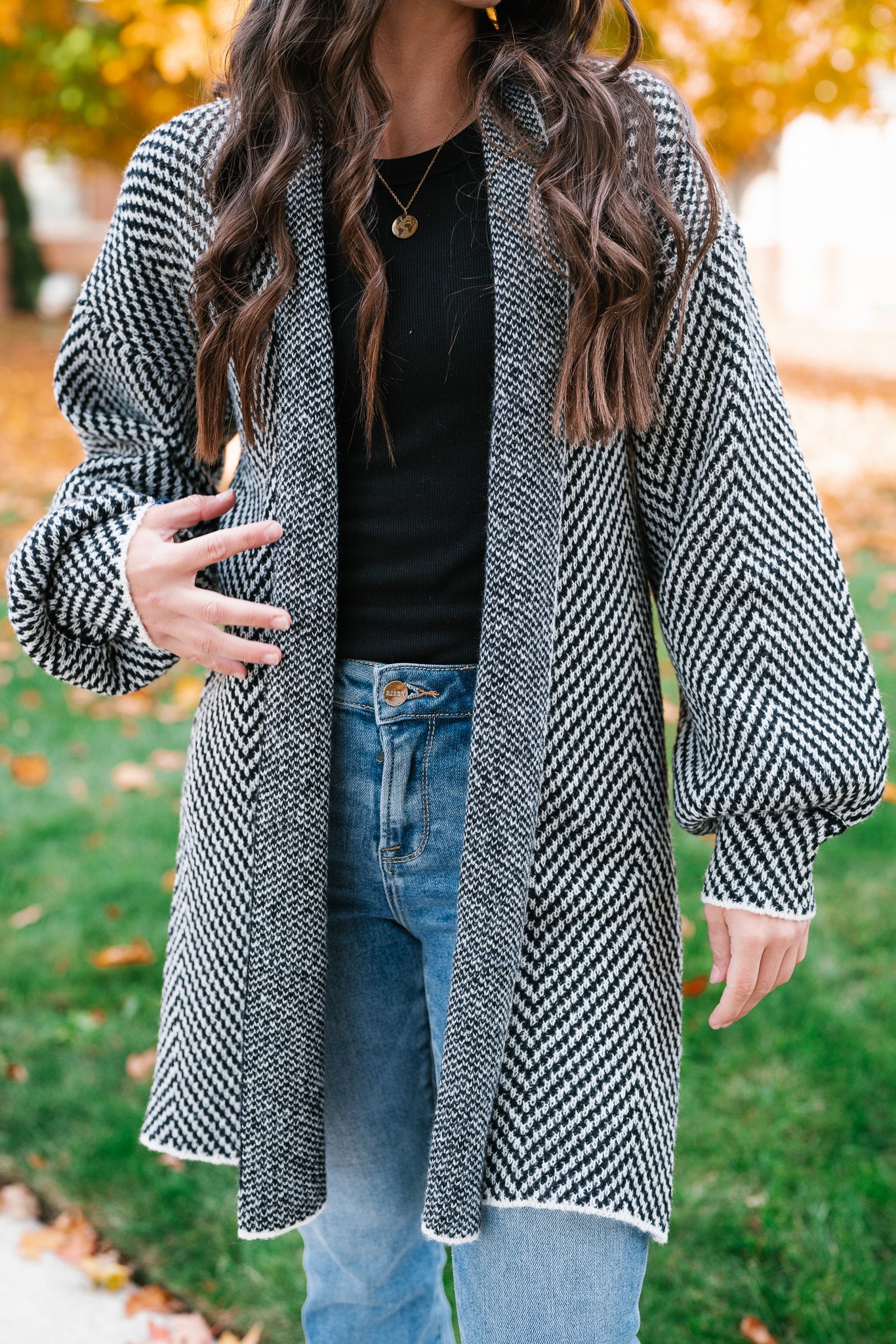 The Moment Striped Cardigan - Black