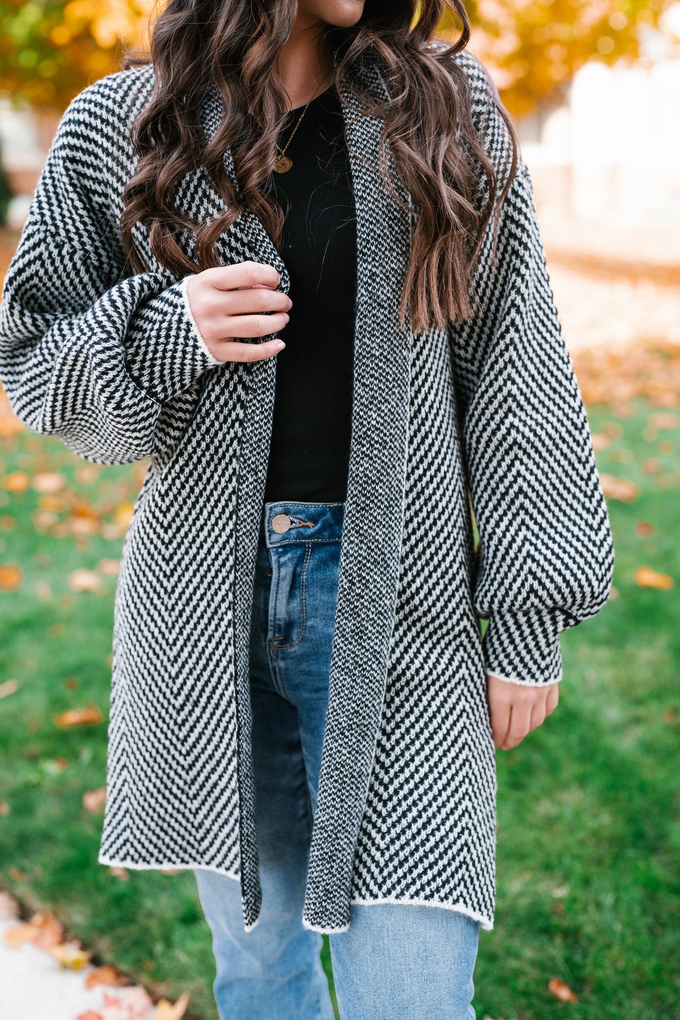 The Moment Striped Cardigan - Black