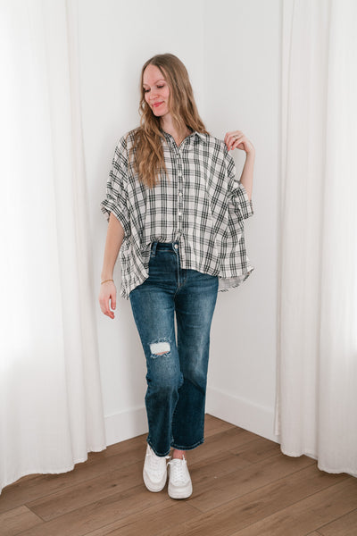 All Day Style Plaid Dolman Sleeve Top