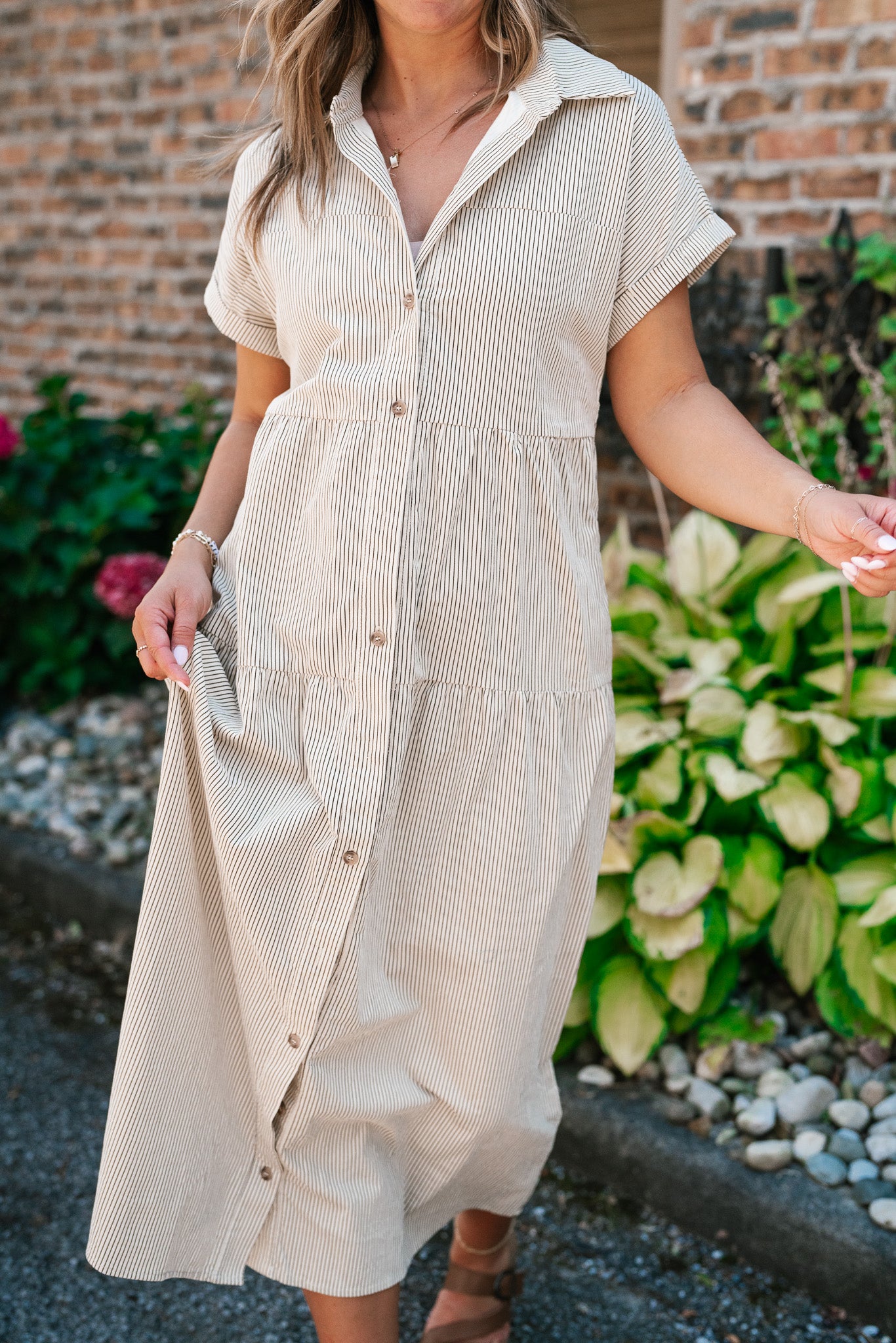 True To You Corduroy Button Up Tiered Midi Dress