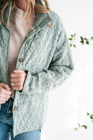Sage Whisper Quilted Crinkle Button-Up Jacket