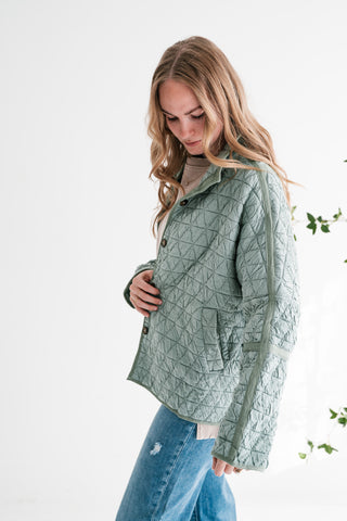 Sage Whisper Quilted Crinkle Button-Up Jacket