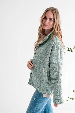 Sage Whisper Quilted Crinkle Button-Up Jacket