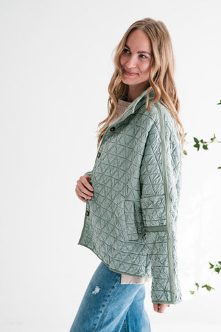 Sage Whisper Quilted Crinkle Button-Up Jacket