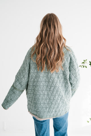 Sage Whisper Quilted Crinkle Button-Up Jacket