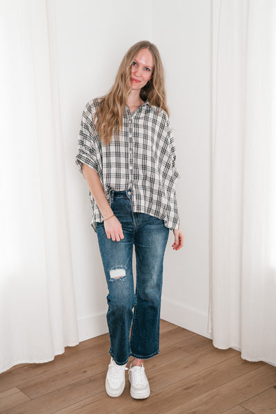 All Day Style Plaid Dolman Sleeve Top