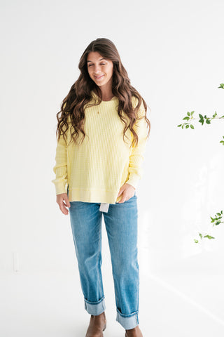 Daily Waffle Knit Oversized Top - Lemon Drop