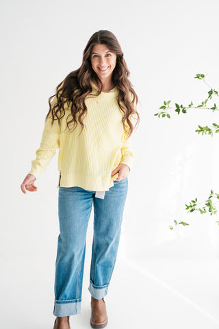 Daily Waffle Knit Oversized Top - Lemon Drop