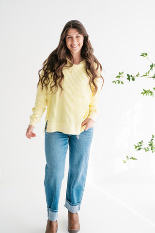 Daily Waffle Knit Oversized Top - Lemon Drop