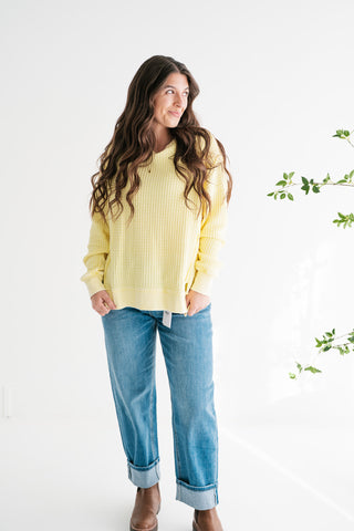 Daily Waffle Knit Oversized Top - Lemon Drop