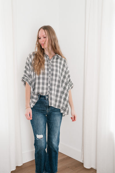 All Day Style Plaid Dolman Sleeve Top