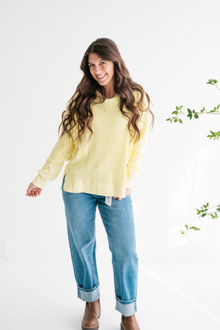 Daily Waffle Knit Oversized Top - Lemon Drop