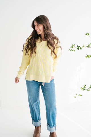 Daily Waffle Knit Oversized Top - Lemon Drop
