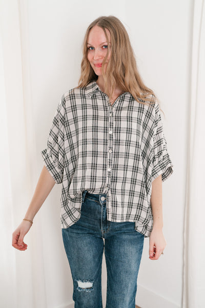 All Day Style Plaid Dolman Sleeve Top