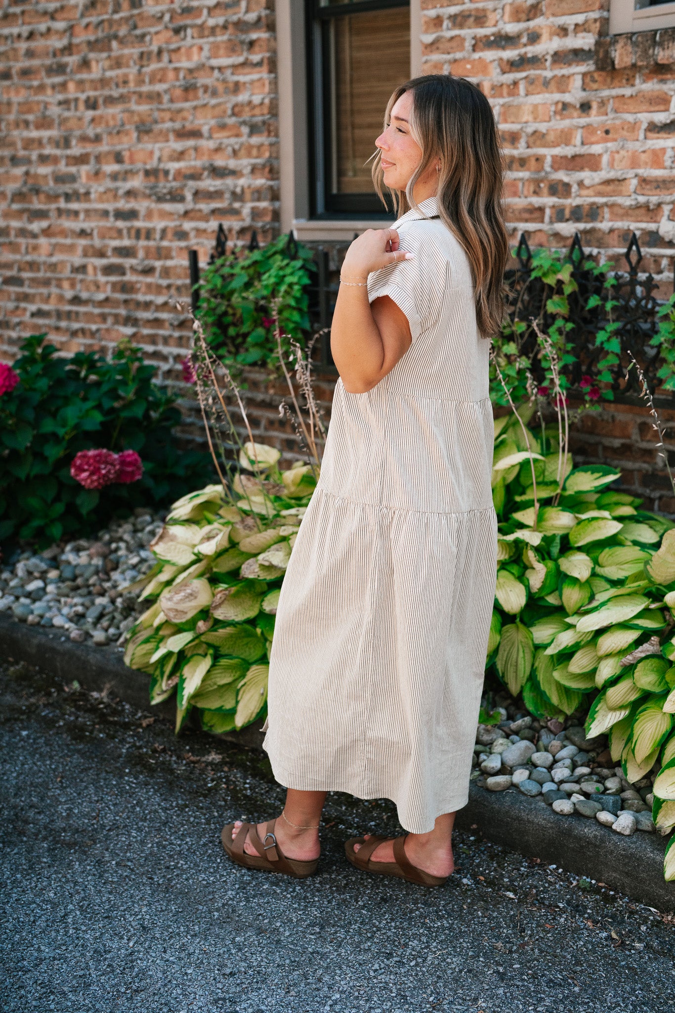 True To You Corduroy Button Up Tiered Midi Dress