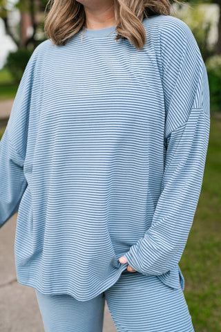 Skyler Oversized Striped Long Sleeve Top - Dusty Blue
