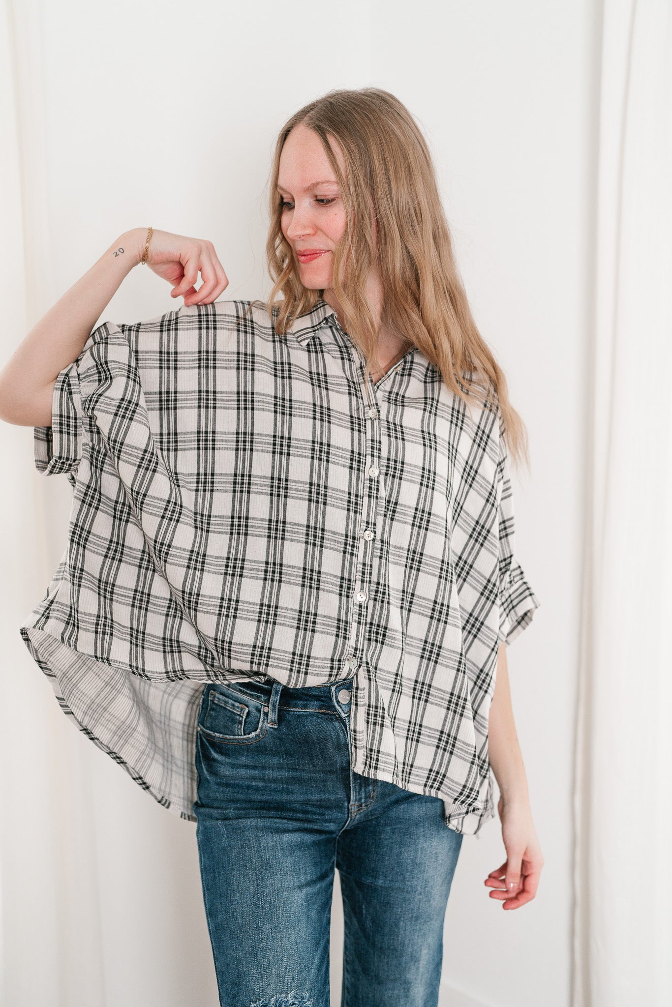 All Day Style Plaid Dolman Sleeve Top