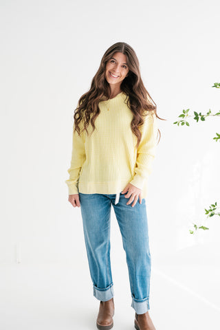 Daily Waffle Knit Oversized Top - Lemon Drop