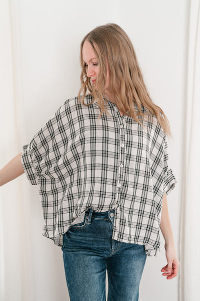 All Day Style Plaid Dolman Sleeve Top