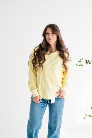 Daily Waffle Knit Oversized Top - Lemon Drop