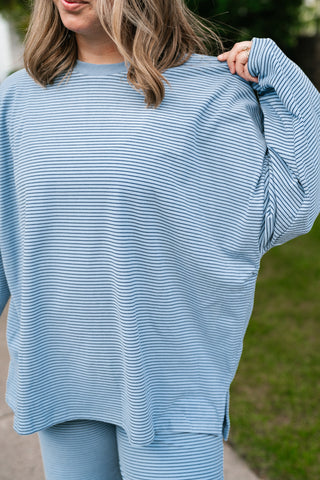 Skyler Oversized Striped Long Sleeve Top - Dusty Blue