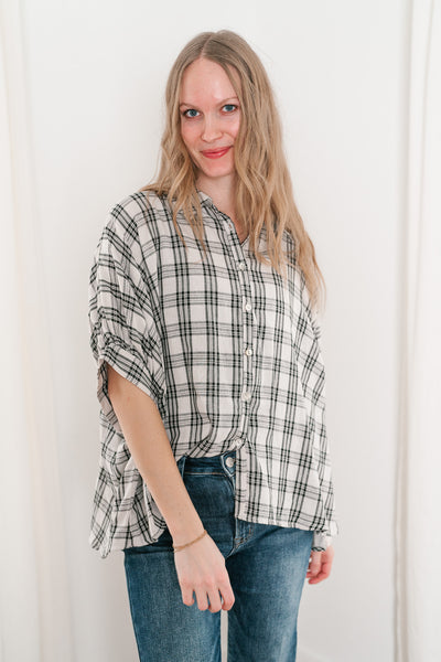 All Day Style Plaid Dolman Sleeve Top