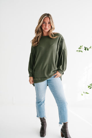 Northern Ribbed Oversized Long Sleeve Top - Olive