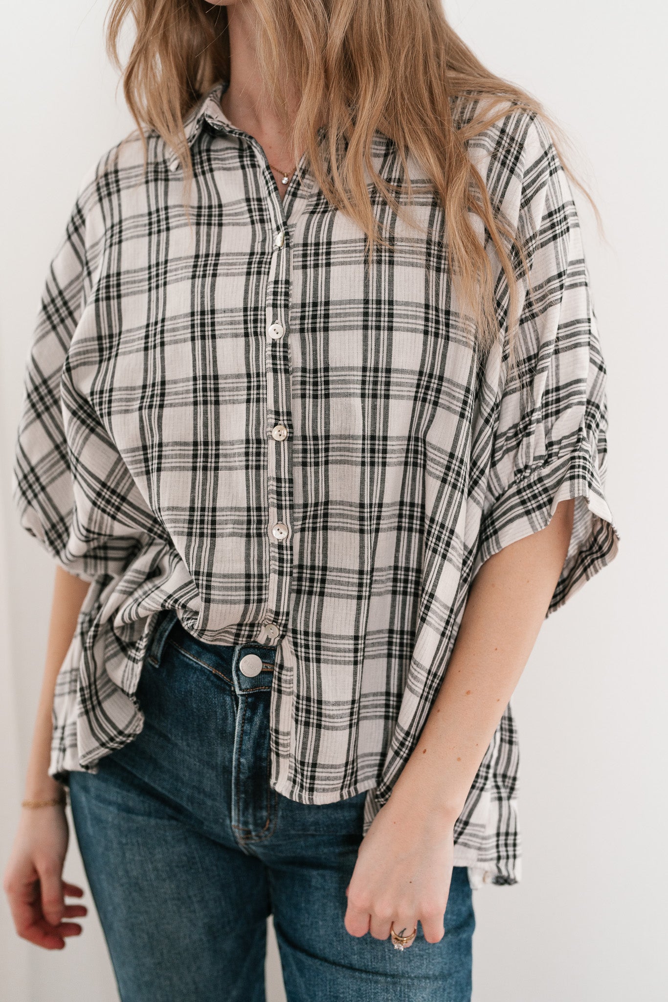 All Day Style Plaid Dolman Sleeve Top