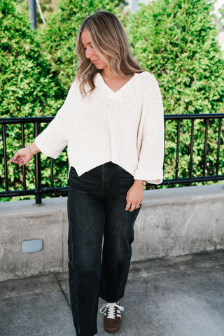 Autumn Glow Quarter Sleeve Sweater - Beige