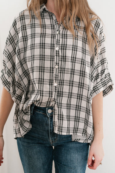 All Day Style Plaid Dolman Sleeve Top