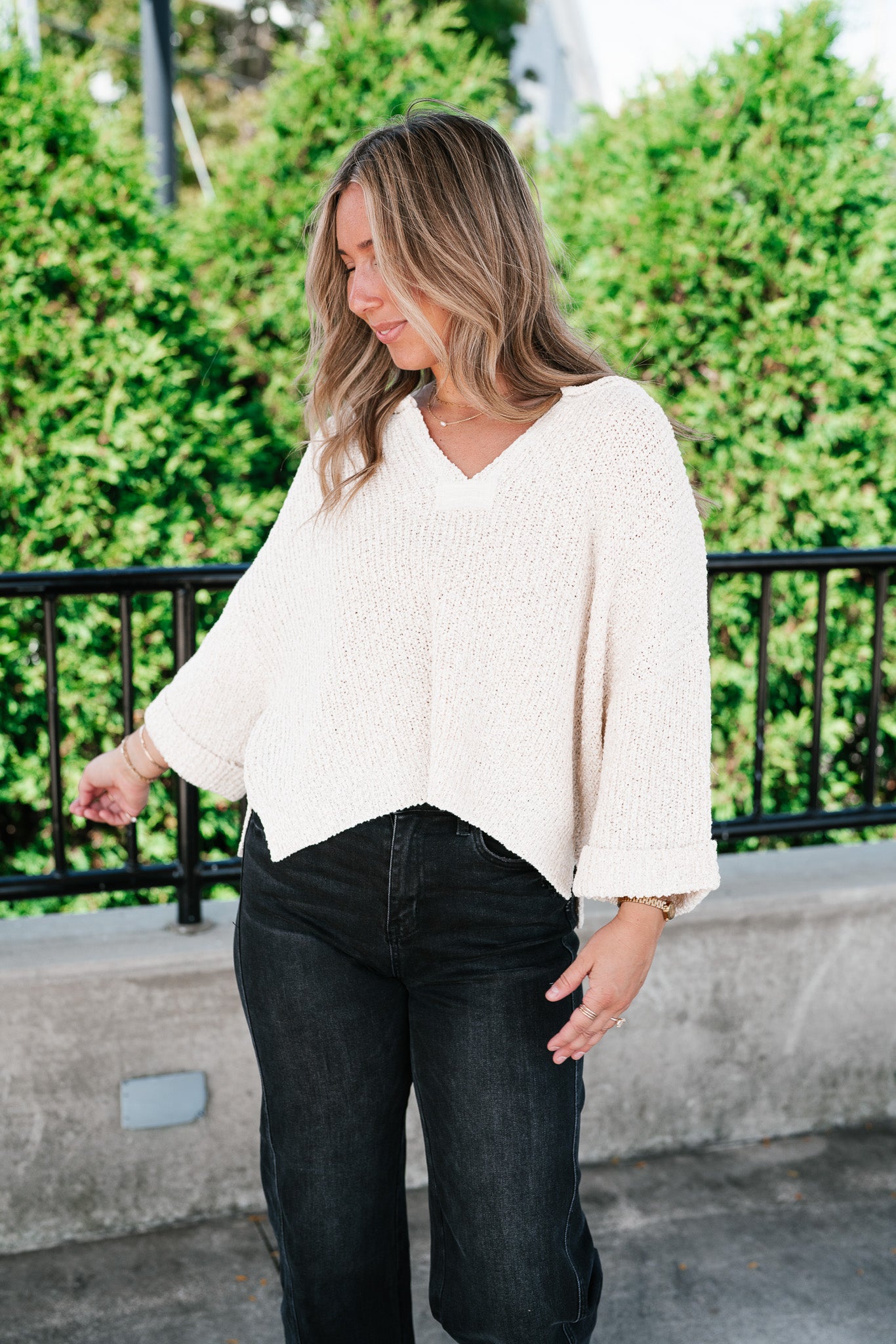 Autumn Glow Quarter Sleeve Sweater - Beige