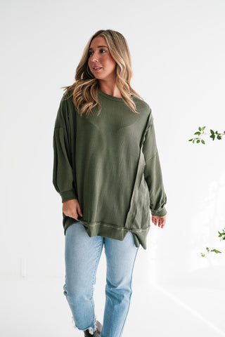 Northern Ribbed Oversized Long Sleeve Top - Olive