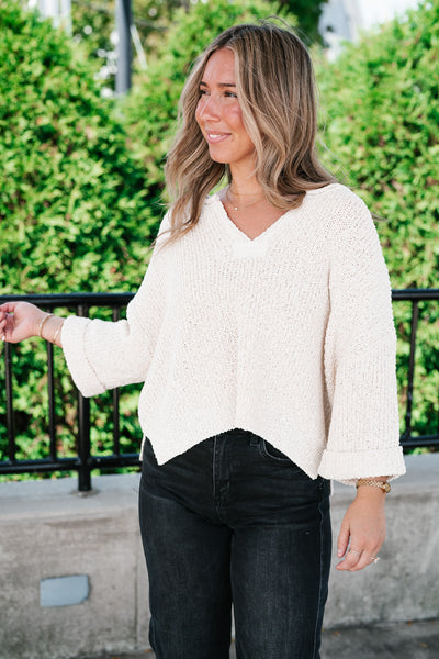 Autumn Glow Quarter Sleeve Sweater - Beige