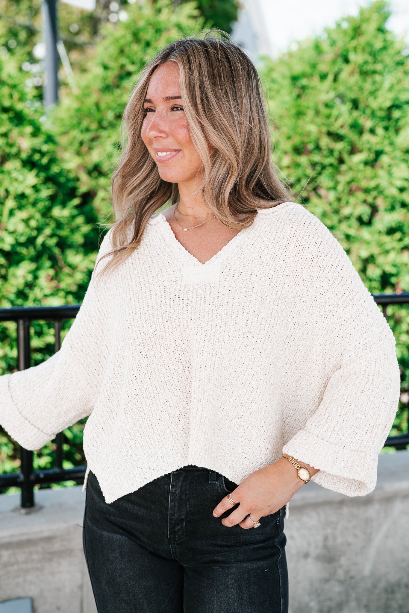 Autumn Glow Quarter Sleeve Sweater - Beige