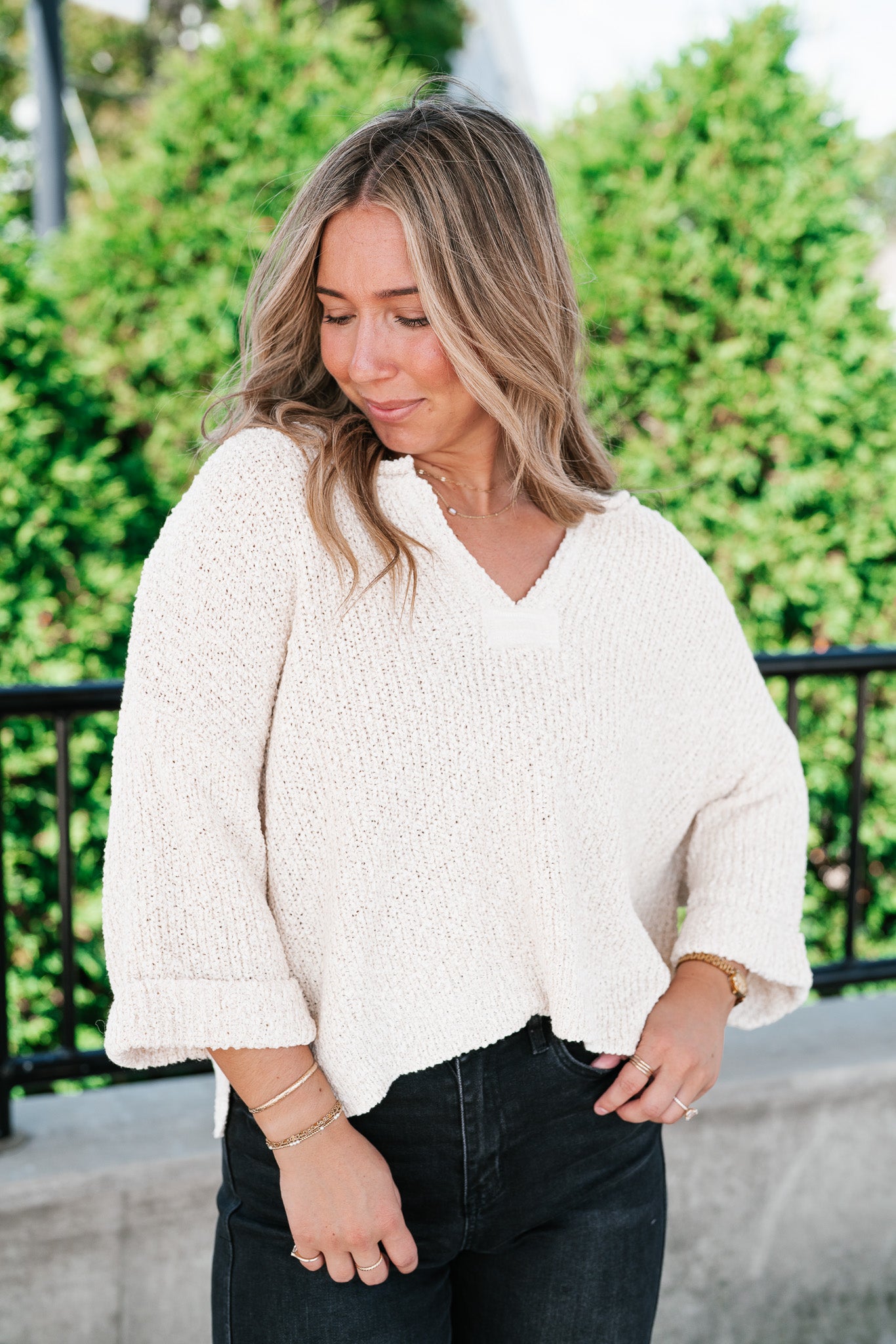 Autumn Glow Quarter Sleeve Sweater - Beige