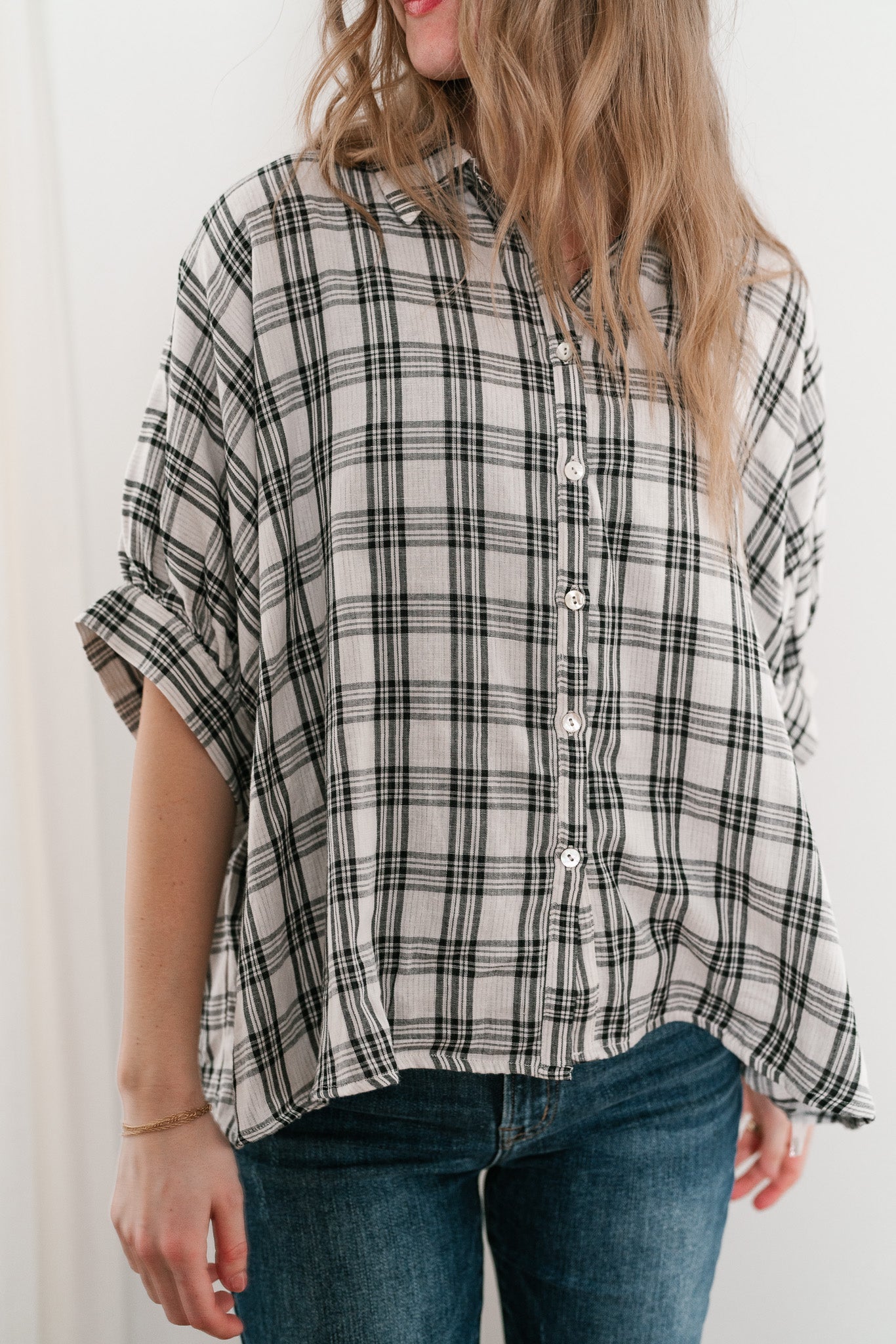 All Day Style Plaid Dolman Sleeve Top