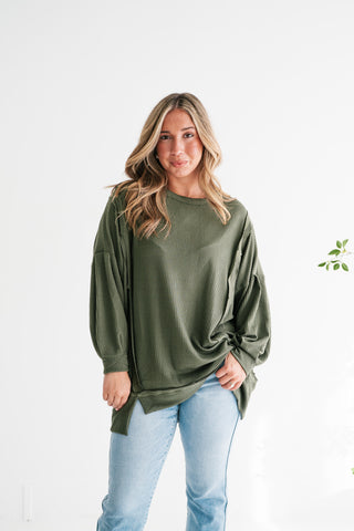 Northern Ribbed Oversized Long Sleeve Top - Olive