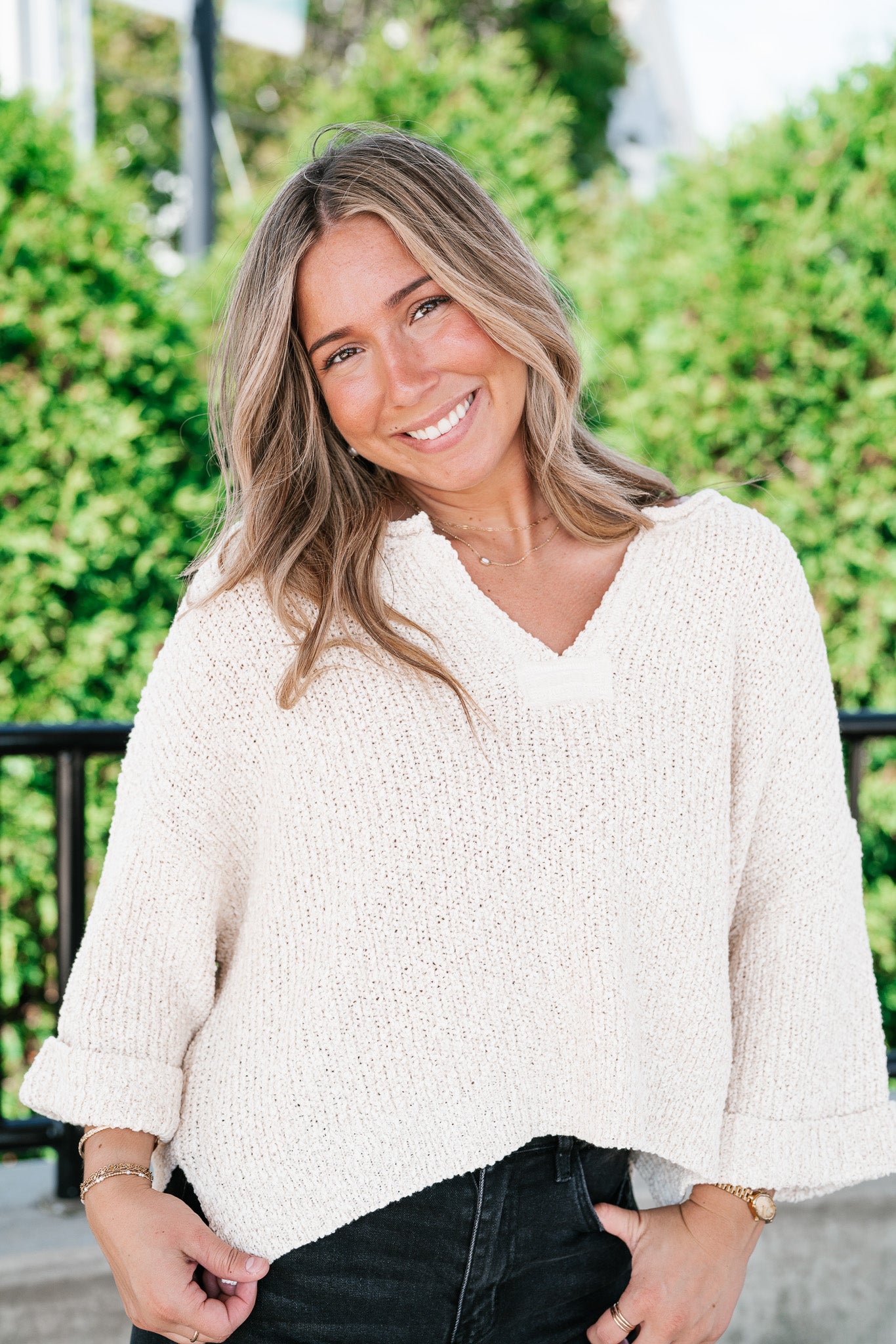 Autumn Glow Quarter Sleeve Sweater - Beige