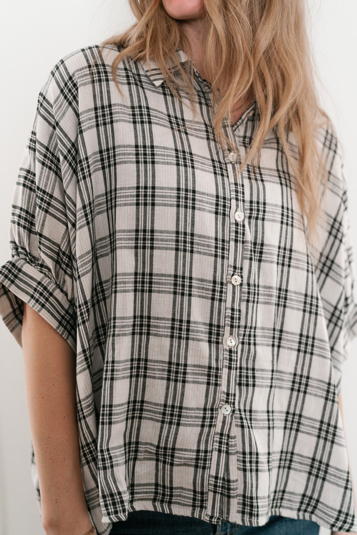 All Day Style Plaid Dolman Sleeve Top