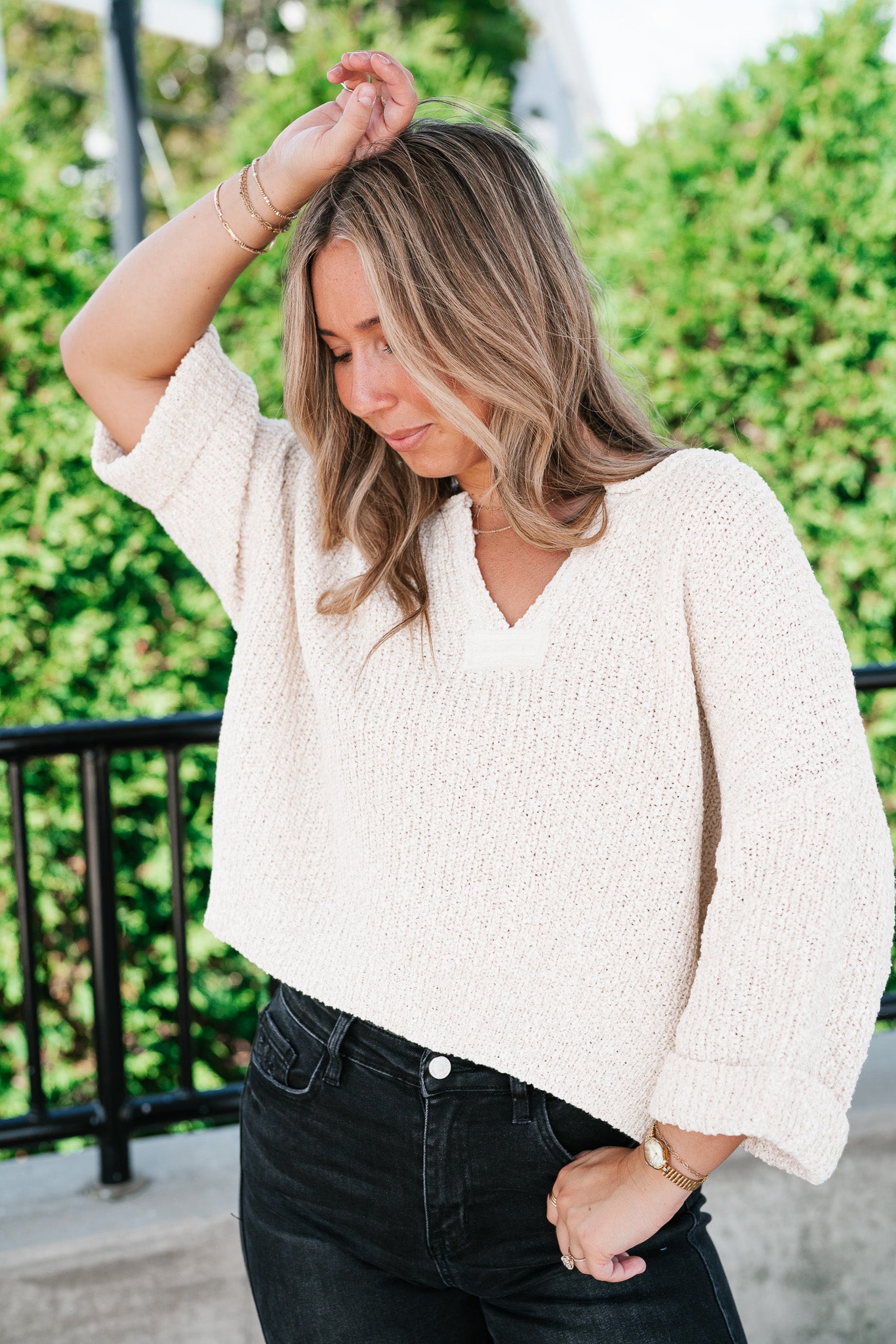 Autumn Glow Quarter Sleeve Sweater - Beige