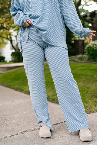 Skyler Oversized Striped Pants - Dusty Blue