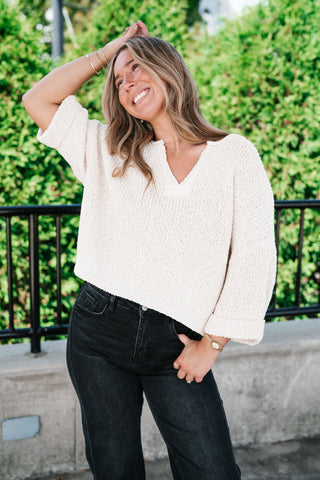 Autumn Glow Quarter Sleeve Sweater - Beige