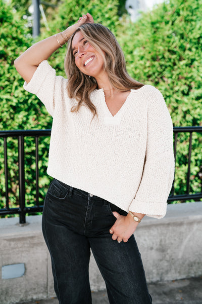 Autumn Glow Quarter Sleeve Sweater - Beige