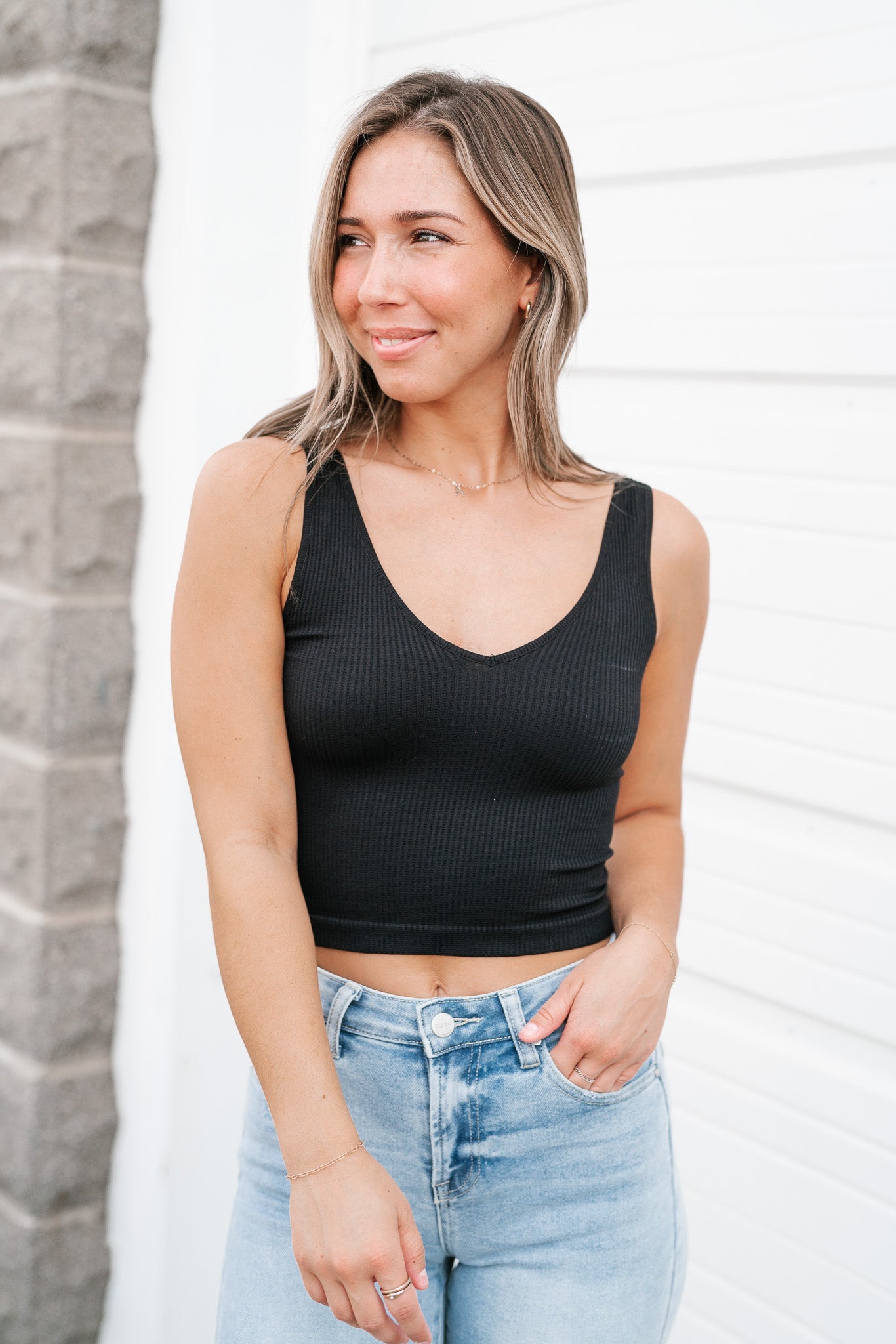 Cassie Ribbed Seamless Tank- Black